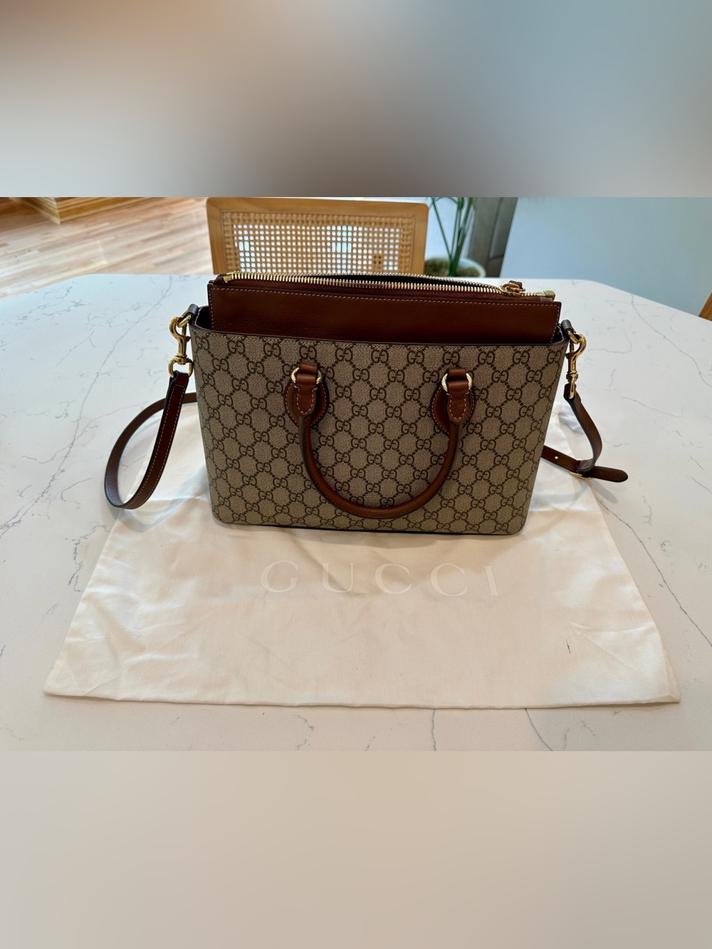 Gucci Brown & Beige GG Supreme Shoulder Bag